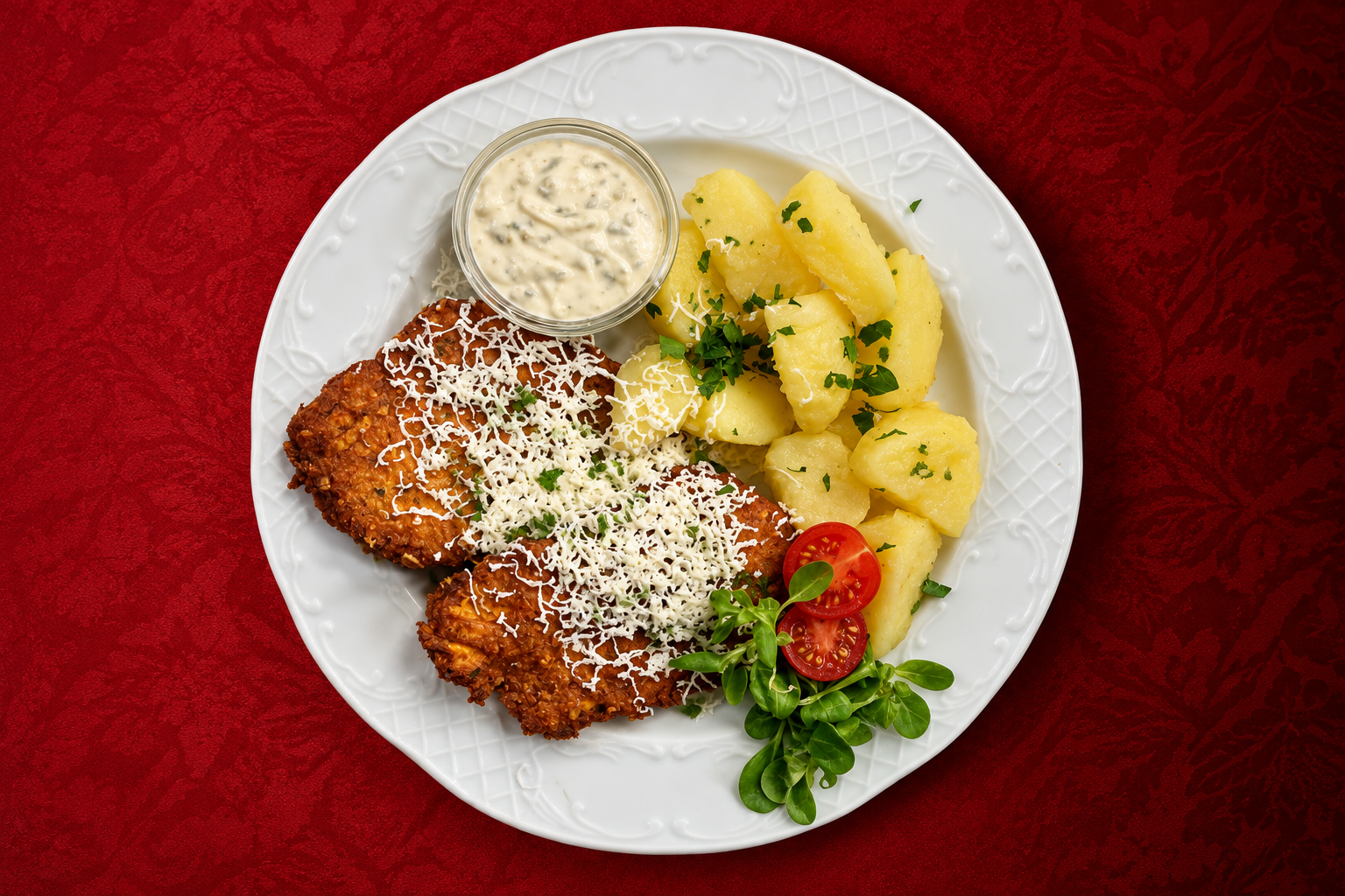 Kürbislaibchen aus Hokkaidokürbis, mit Kernölsauce & Salzkartoffeln