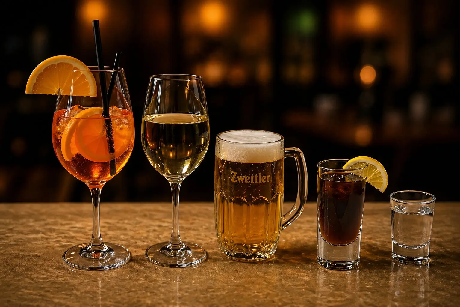 Österreichische Getränkebegleitung mit Bier und Spritzer in der Neubauschenke Wien
