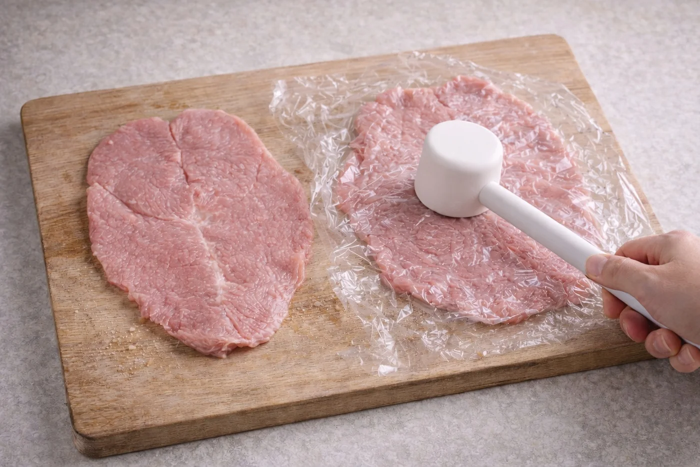 2. Dünn schneiden und klopfen
